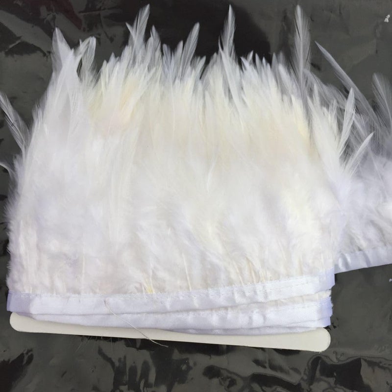 Shekyeon 2yards Rooster Hackle Feather Trim Fringe for DIY Clothing Craft Dress Decoration(White) - Image 2